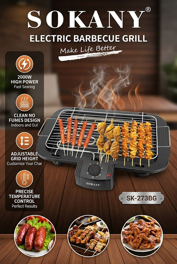 SOKANY SK-273BG Electric Barbecue Grill | 2000W Heating Element | Adjustable Grill Height