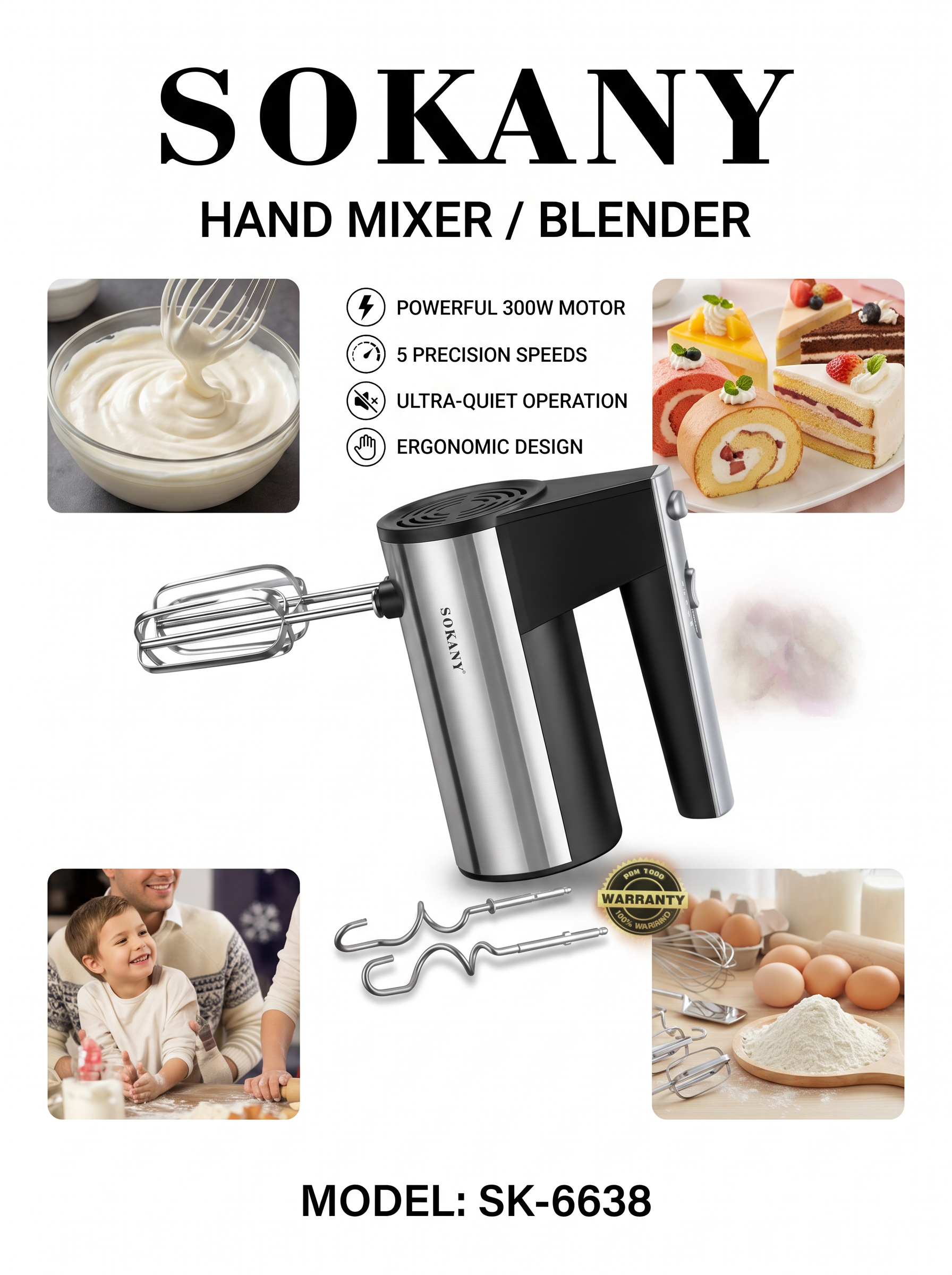 Electric Hand Mixer & Blender | 300W | 5 Speed Settings