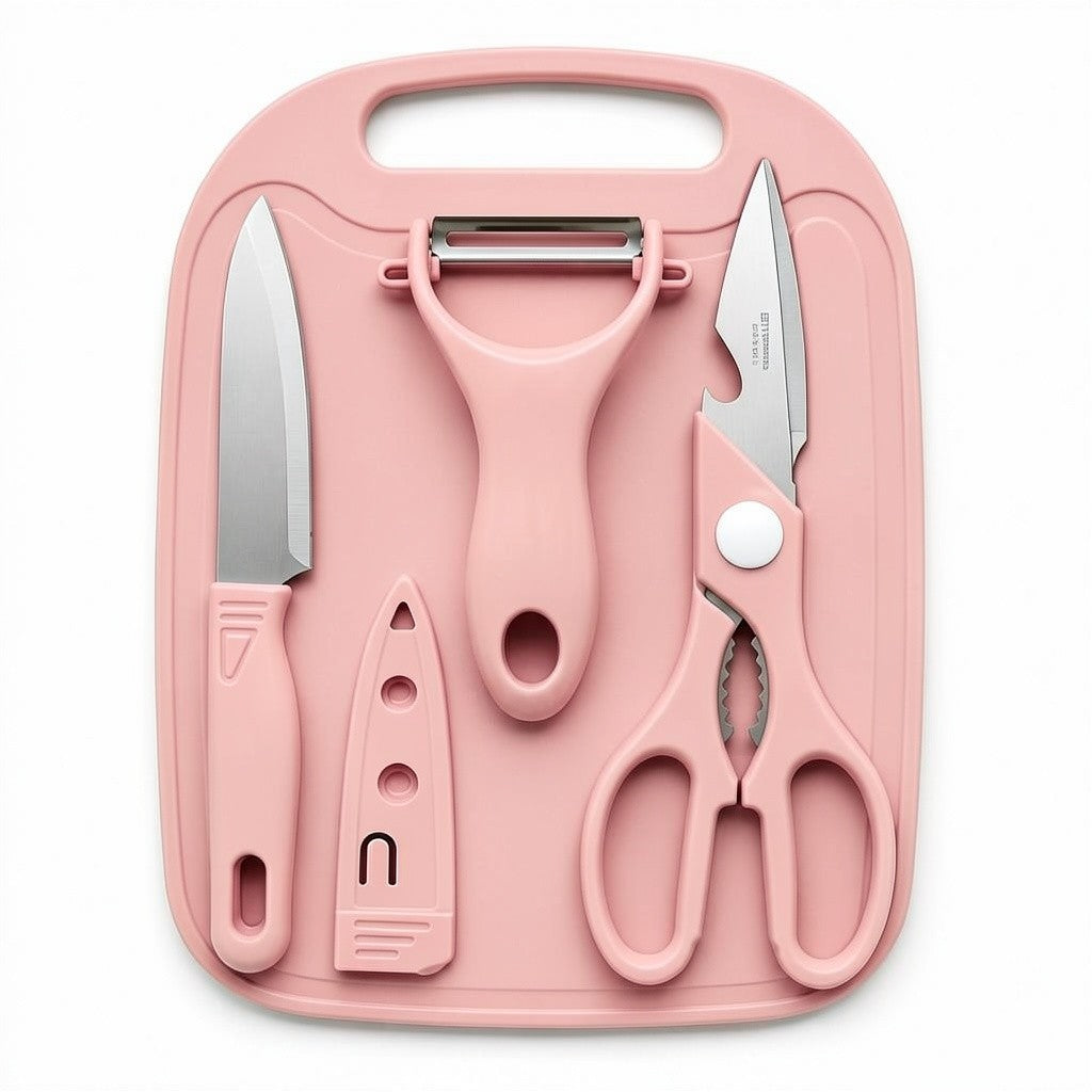 4 Piece Kitchen Prep Set – Cutting Board, Fruit Knife with Sheath, Peeler & Kitchen Shears