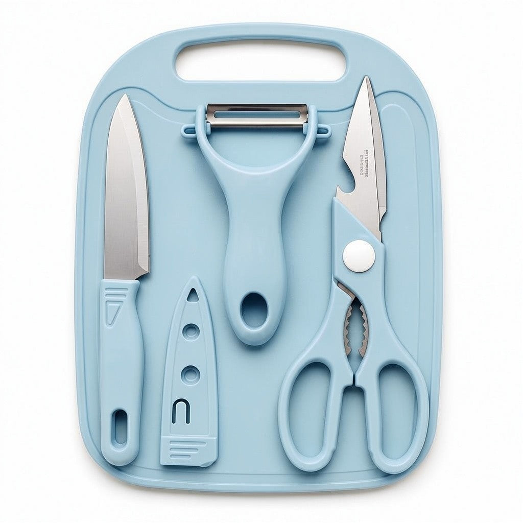 4 Piece Kitchen Prep Set – Cutting Board, Fruit Knife with Sheath, Peeler & Kitchen Shears