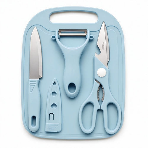 4 Piece Kitchen Prep Set – Cutting Board, Fruit Knife with Sheath, Peeler & Kitchen Shears