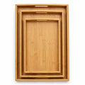 3 Piece Bamboo Serving Tray Set with Cutout Handles – Wooden Nesting Trays