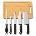 6-Piece Stainless Steel Kitchen Knife Set with Wooden Cutting Board & Honing Steel
