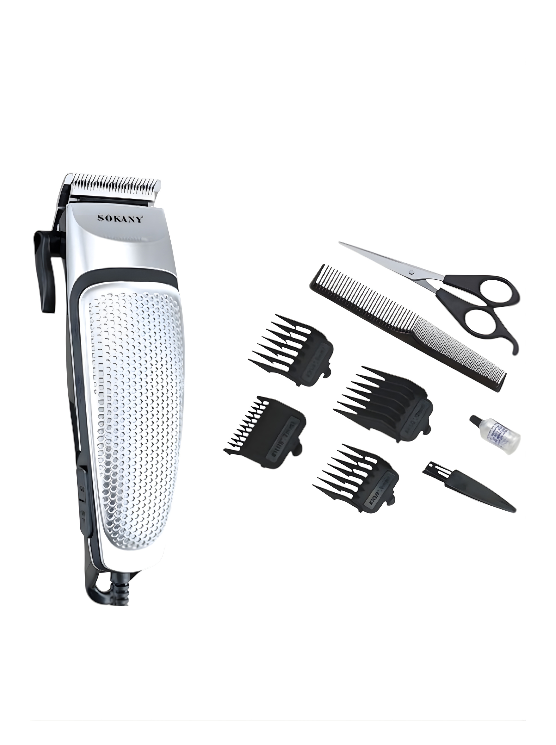 Sokany Hair Clipper Silver | Precision Trimmer with Self-Sharpening Blades