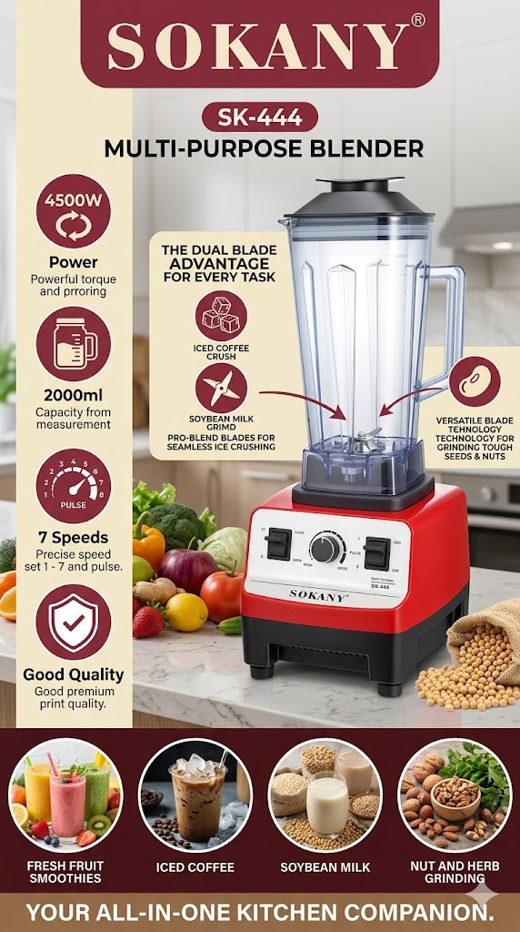 4500W Professional Blender | 2L Jug | 7 Speeds & Pulse Function
