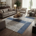 Modern Geometric Area Rug – Slate Blue & Grey Abstract Carpet