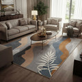 Modern Abstract Palm Leaf Area Rug – Terracotta, Slate & Grey Carpet