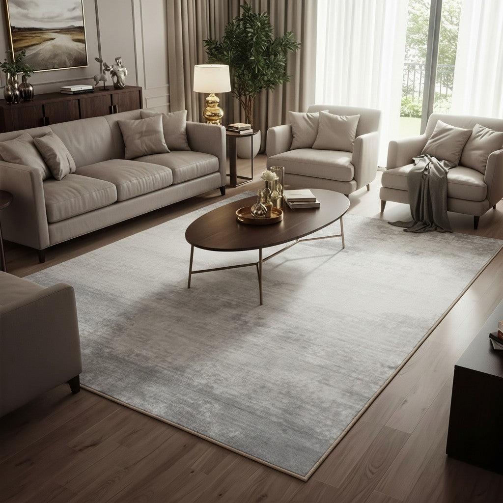 Abstract Distressed Area Rug – Light Grey & Ivory Carpet