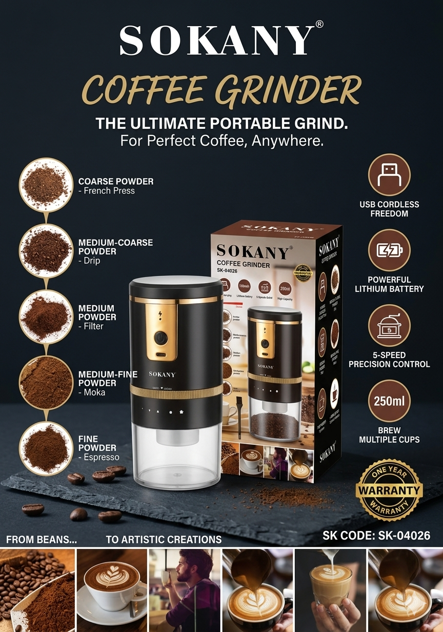 SOKANY Electric Coffee Grinder | Stainless Steel Blades