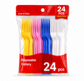 Multi-Colour 24 Piece Disposable Plastic Fork Set