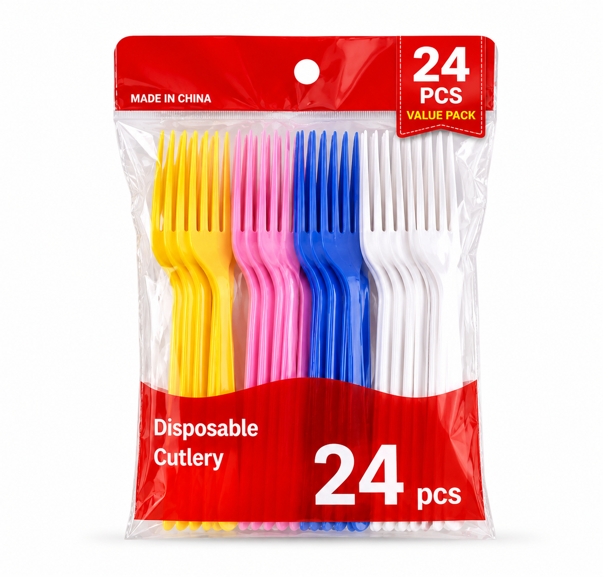 Multi-Colour 24 Piece Disposable Plastic Fork Set