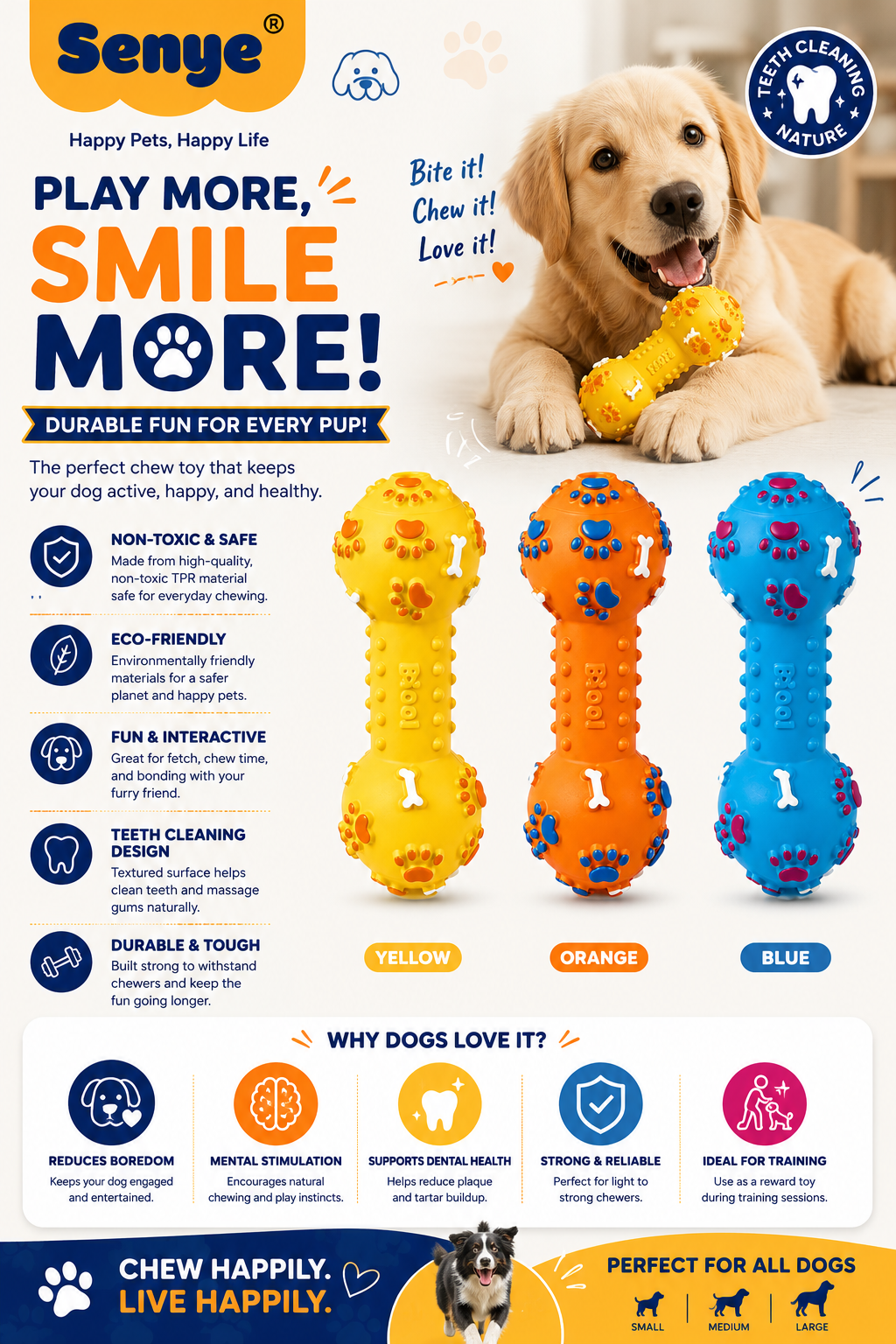 Durable Rubber Dumbbell Chew Toy