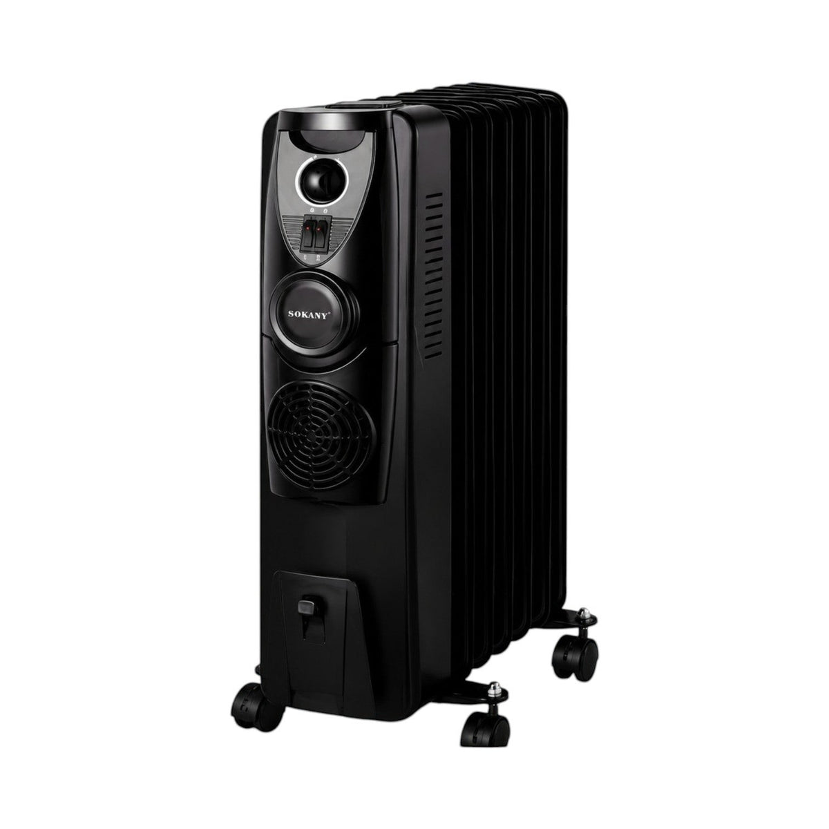 INOUTHOMECO 2200W black 7-fin portable oil-filled radiator heater with smart temperature controls and rolling wheels