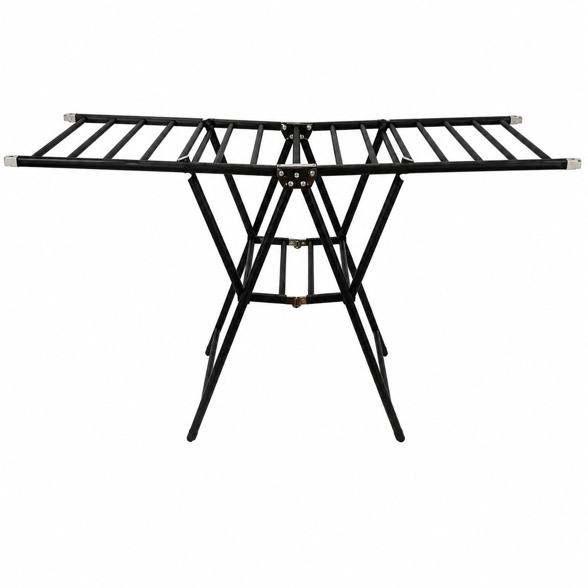 INOUTHOMECO 2-tier foldable black steel clothes drying rack with fold-out side wings for laundry
