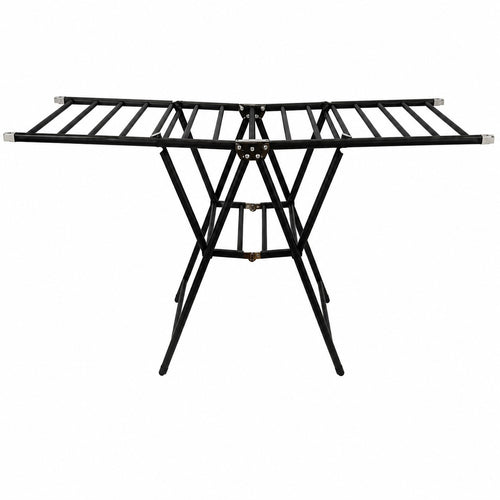 INOUTHOMECO 2-tier foldable black steel clothes drying rack with fold-out side wings for laundry
