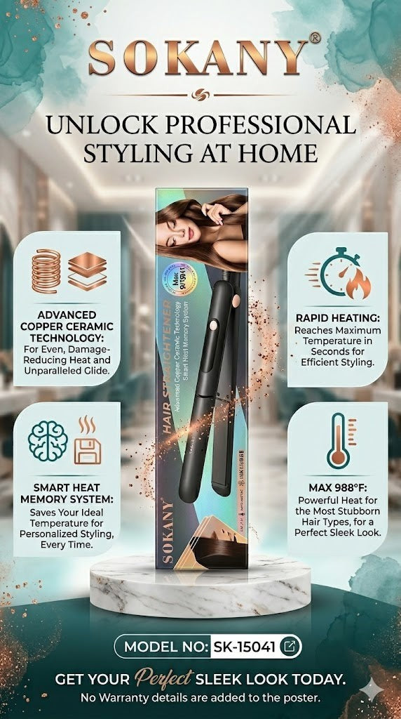 INOUTHOMECO professional ceramic hair straightener with smart heat technology and rapid heating for sleek styling