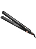 INOUTHOMECO professional ceramic hair straightener in matte black with rose gold accents and ergonomic design.