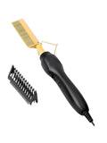 INOUTHOMECO professional gold ceramic hot comb hair straightener with black handle and detachable protective guard