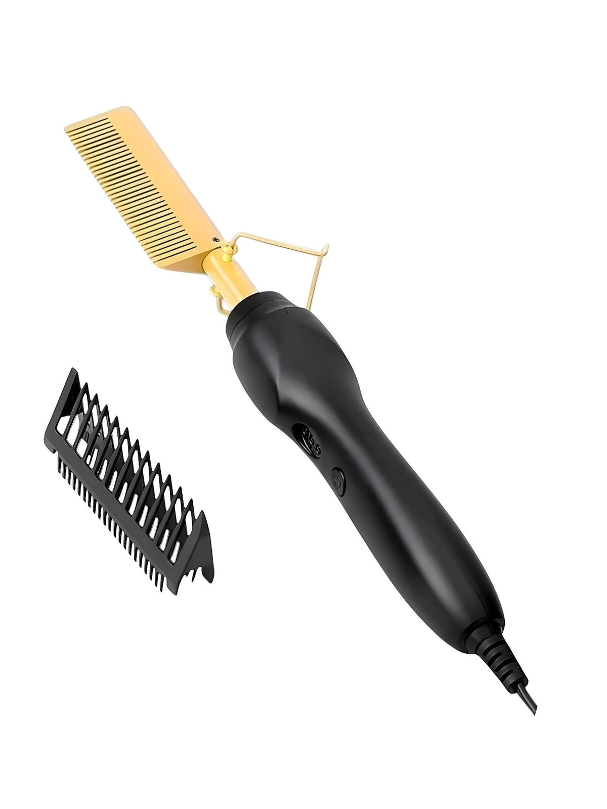 INOUTHOMECO professional gold ceramic hot comb hair straightener with black handle and detachable protective guard