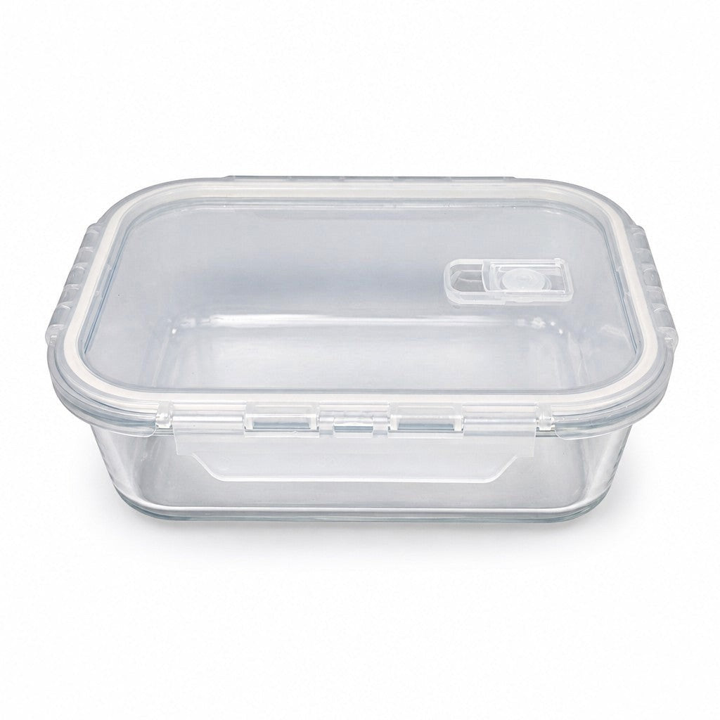INOUTHOMECO 1000ml borosilicate glass food container with airtight locking lid and integrated steam vent