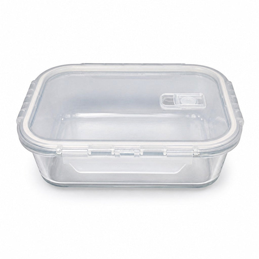 INOUTHOMECO 1000ml borosilicate glass food container with airtight locking lid and integrated steam vent