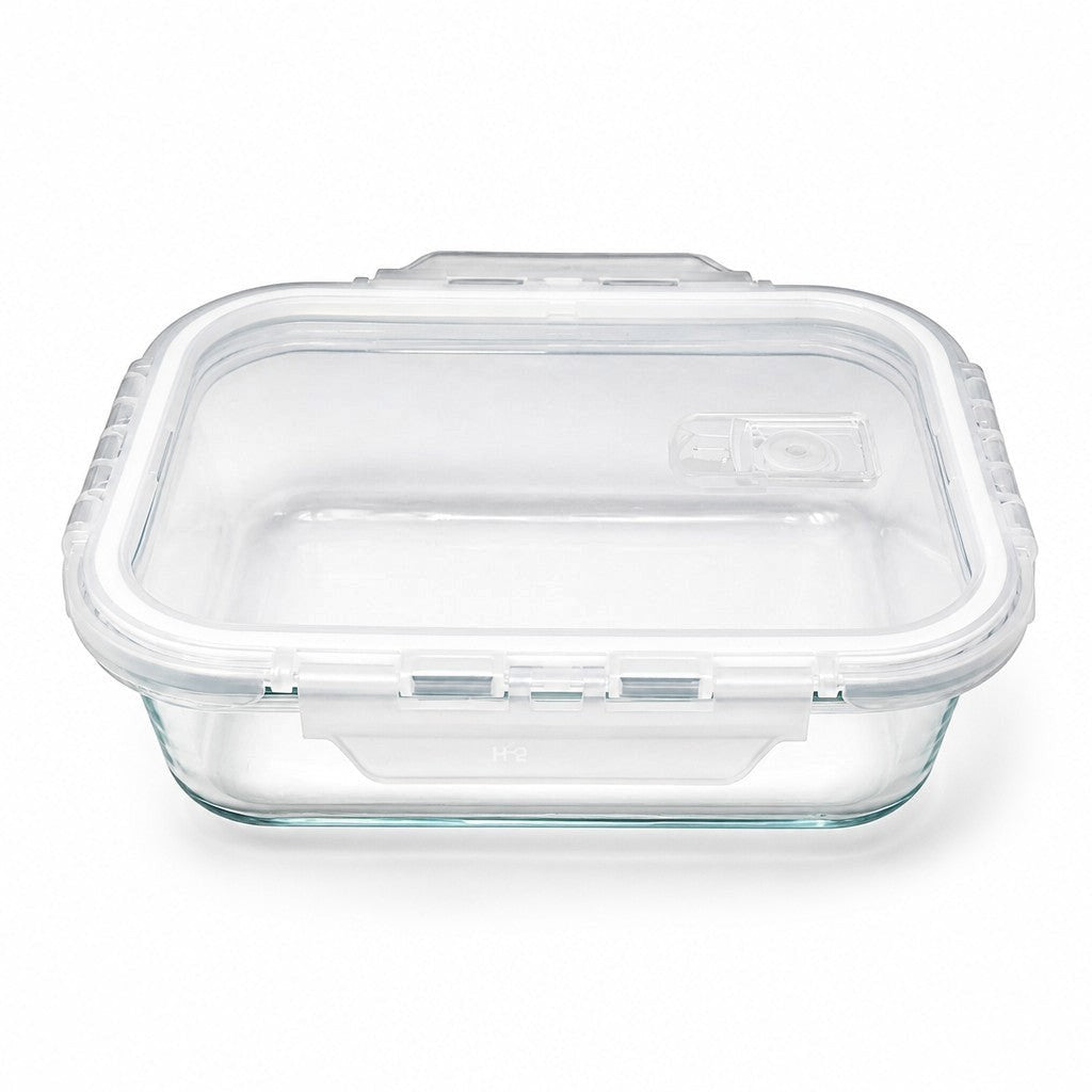 INOUTHOMECO 1480ml glass food storage container with airtight locking lid and built-in steam vent for meal prep.