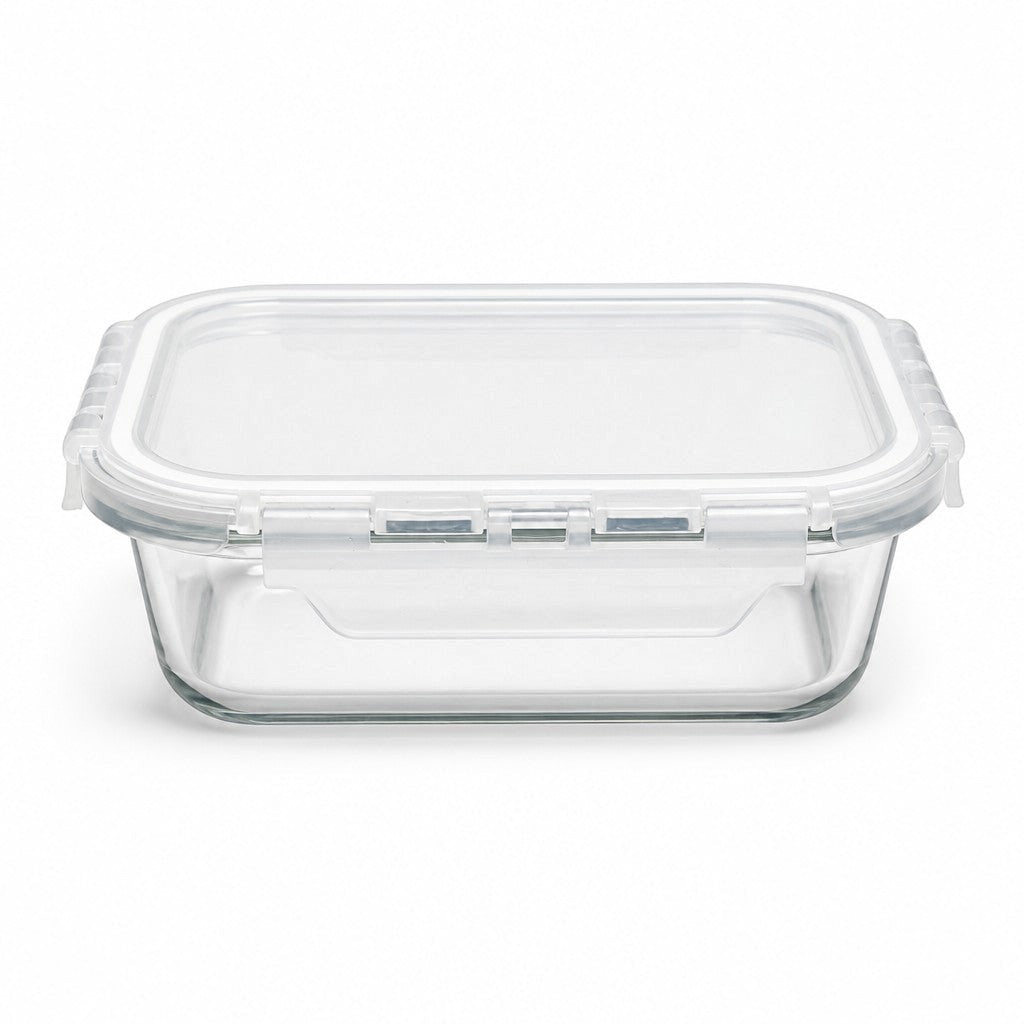 INOUTHOMECO 630ml glass food storage container with a clear airtight locking lid and silicone seal.