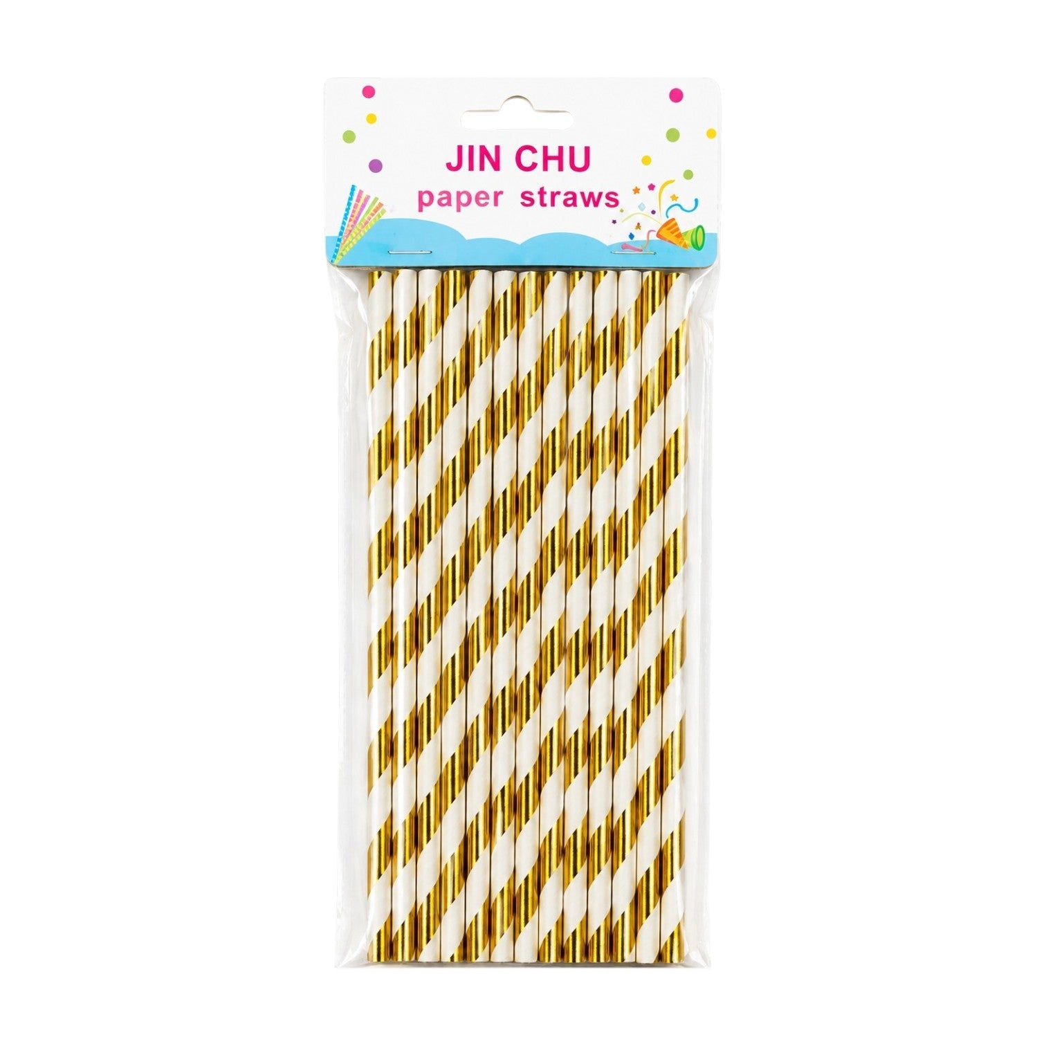 INOUTHOMECO JIN CHU pack of 25 gold metallic striped paper straws for parties and events