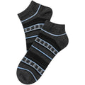INOUTHOMECO men's ankle socks in charcoal grey with black and light blue geometric striped patterns.