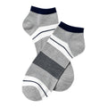 INOUTHOMECO men's grey ankle socks with white and dark grey stripes and a navy blue cuff for everyday comfort.
