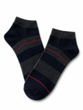 INOUTHOMECO men's ankle socks featuring navy and grey horizontal stripes with thin red accent lines.