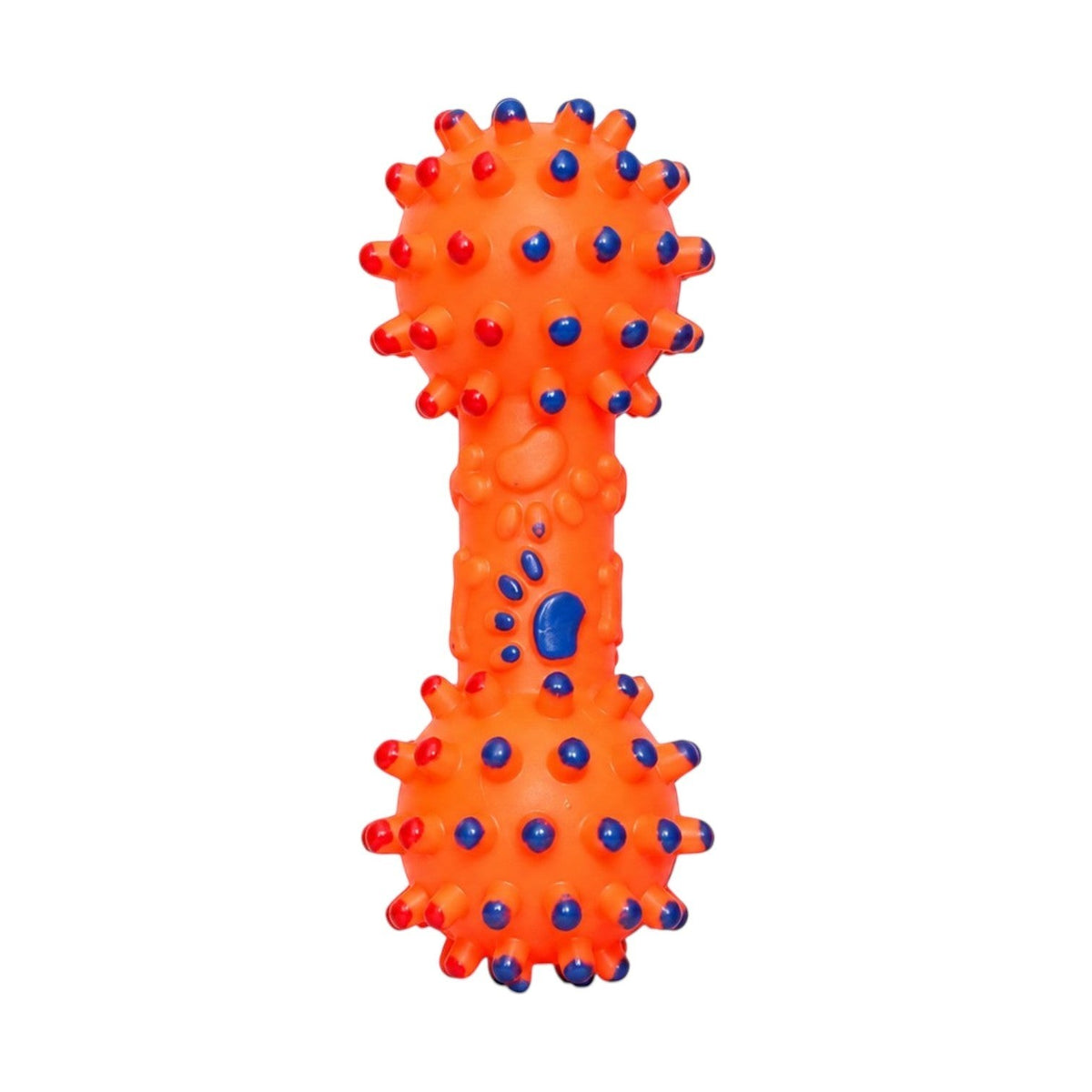INOUTHOMECO orange and blue spiky rubber dumbbell dog chew toy with textured massage nodes for dental health