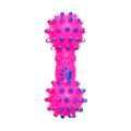INOUTHOMECO pink spiky rubber dental dumbbell dog chew toy with blue paw print details for teeth cleaning
