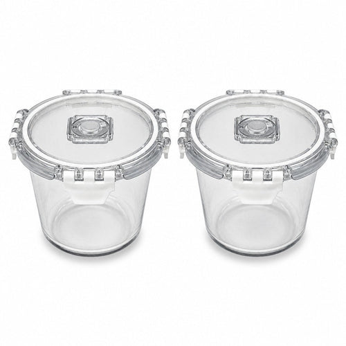 INOUTHOMECO set of two 650ml round glass food containers with clear airtight clip-lock lids and integrated steam vents.