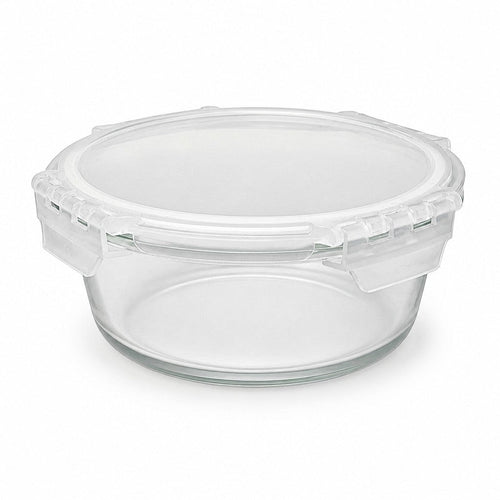 INOUTHOMECO 930ml round borosilicate glass storage bowl with clear airtight snap-lock lid and silicone seal