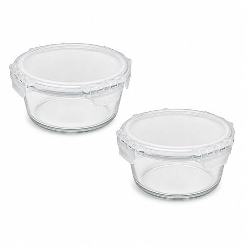 INOUTHOMECO set of two 930ml round borosilicate glass storage bowls with clear airtight snap-lock lids