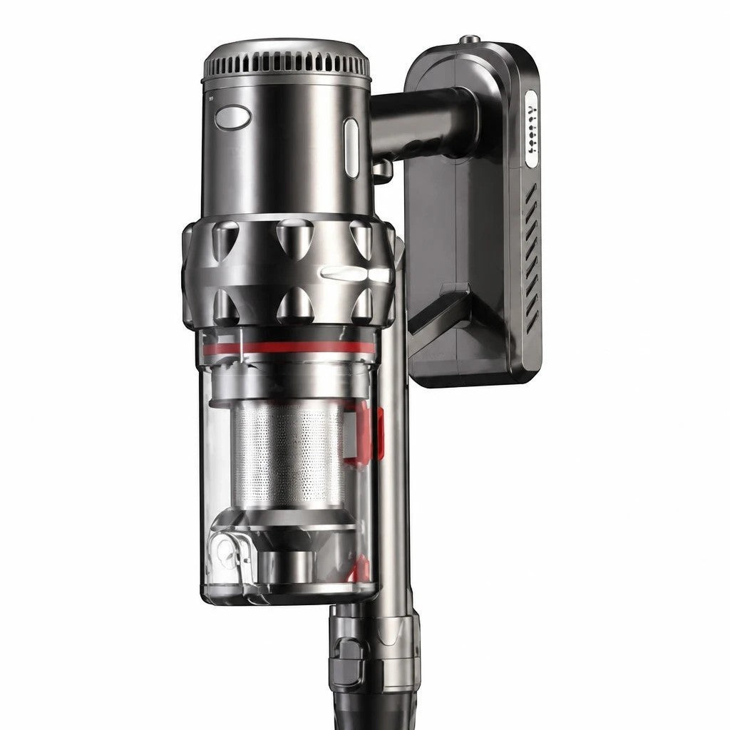 INOUTHOMECO Sokany 2000W bagless stick vacuum cleaner in metallic grey with HEPA filtration and wall-mounted design
