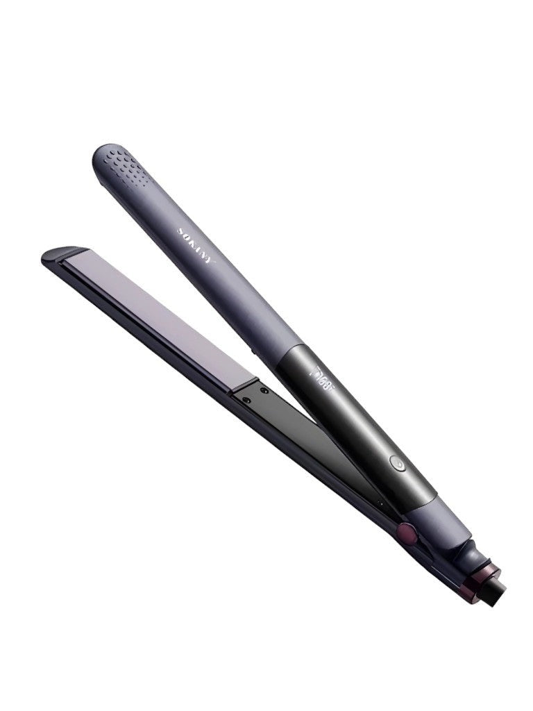 INOUTHOMECO Sokany ceramic hair straightener with a sleek dark grey finish and digital temperature display.
