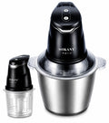 INOUTHOMECO SOKANY 2-in-1 electric food chopper and grinder with stainless steel and clear bowls and black motor units.