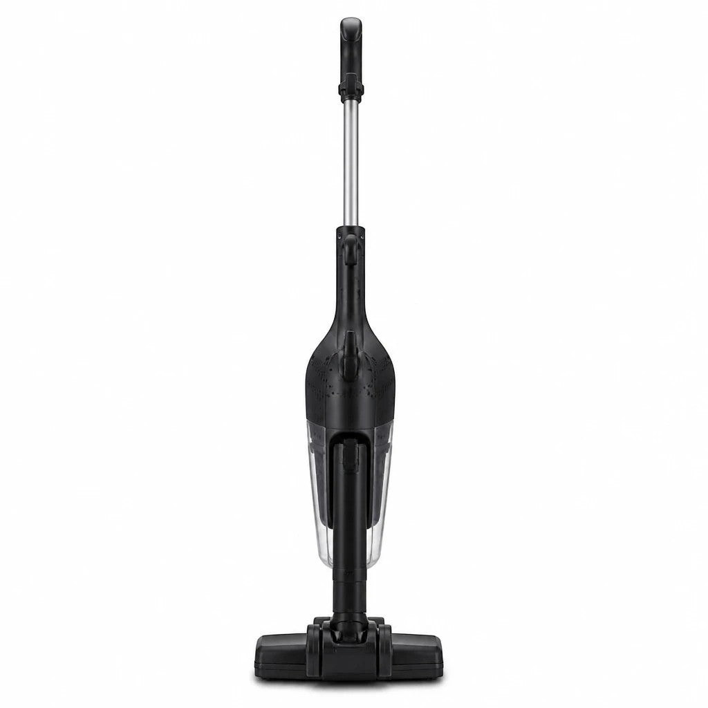 INOUTHOMECO SOKANY 2-in-1 corded stick vacuum cleaner in black with a transparent dust canister and ergonomic handle.