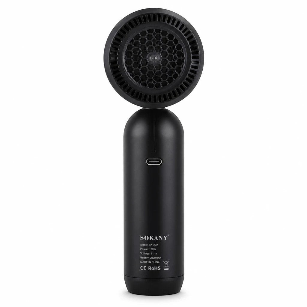 INOUTHOMECO SOKANY cordless handheld vacuum cleaner in black with a sleek cylindrical design and USB-C charging port.