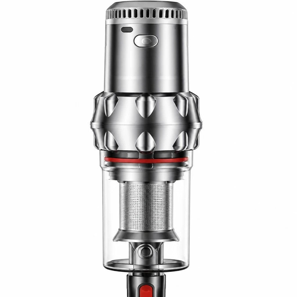 INOUTHOMECO Sokany 2000W cordless stick vacuum cleaner in silver with a transparent dust bin and high-power motor design.