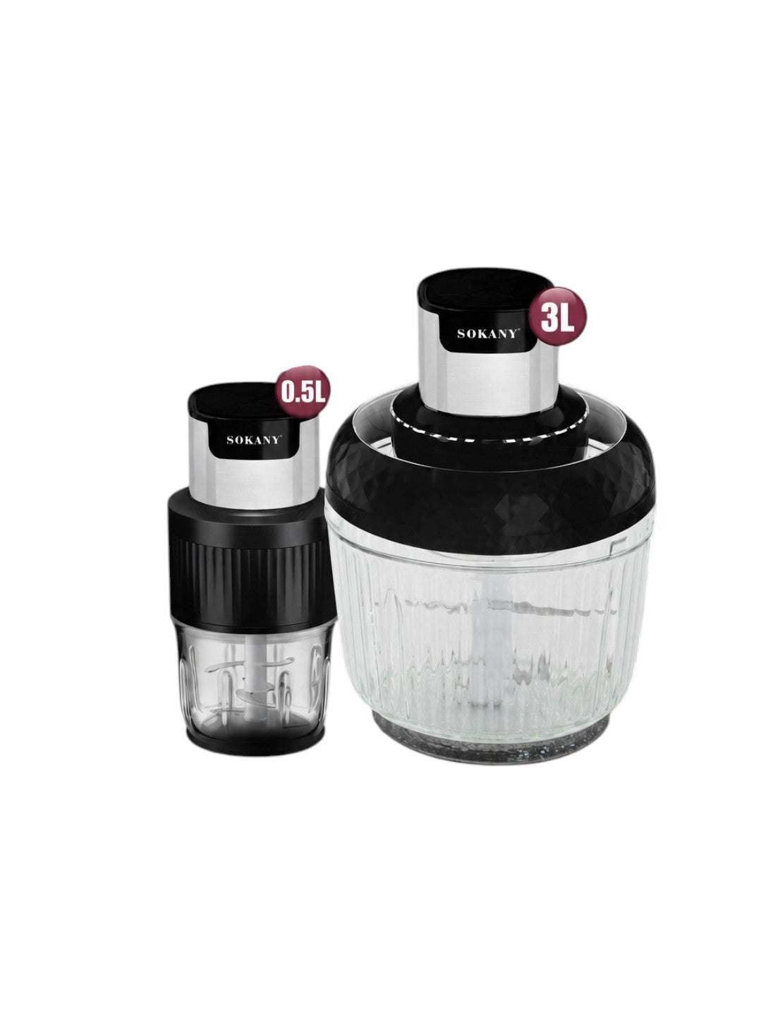 INOUTHOMECO SOKANY 800W wonder chopper and grinder set featuring a 3L and 0.5L glass bowl with stainless steel blades.