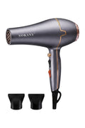 INOUTHOMECO SOKANY 2600W ionic hair dryer in charcoal grey with rose gold accents, including two styling nozzles.