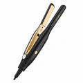 INOUTHOMECO Sokany mini ceramic hair straightener in black and gold, a compact travel flat iron for quick styling.