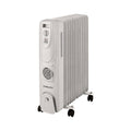 INOUTHOMECO SOKANY white 7-fin oil-filled radiant heater with adjustable thermostat and portable castor wheels.