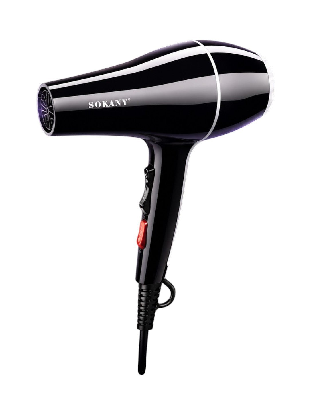 INOUTHOMECO Sokany 2400W professional hair dryer in black with ergonomic handle and negative ion technology.