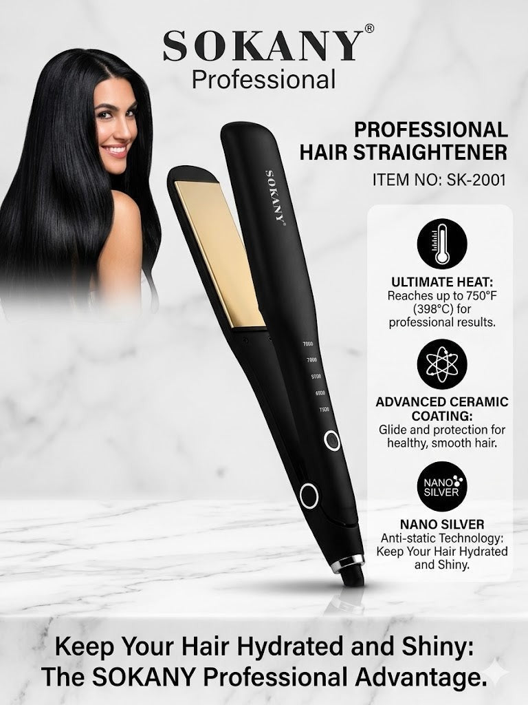 INOUTHOMECO SOKANY professional hair straightener with ceramic plates and adjustable temperature settings