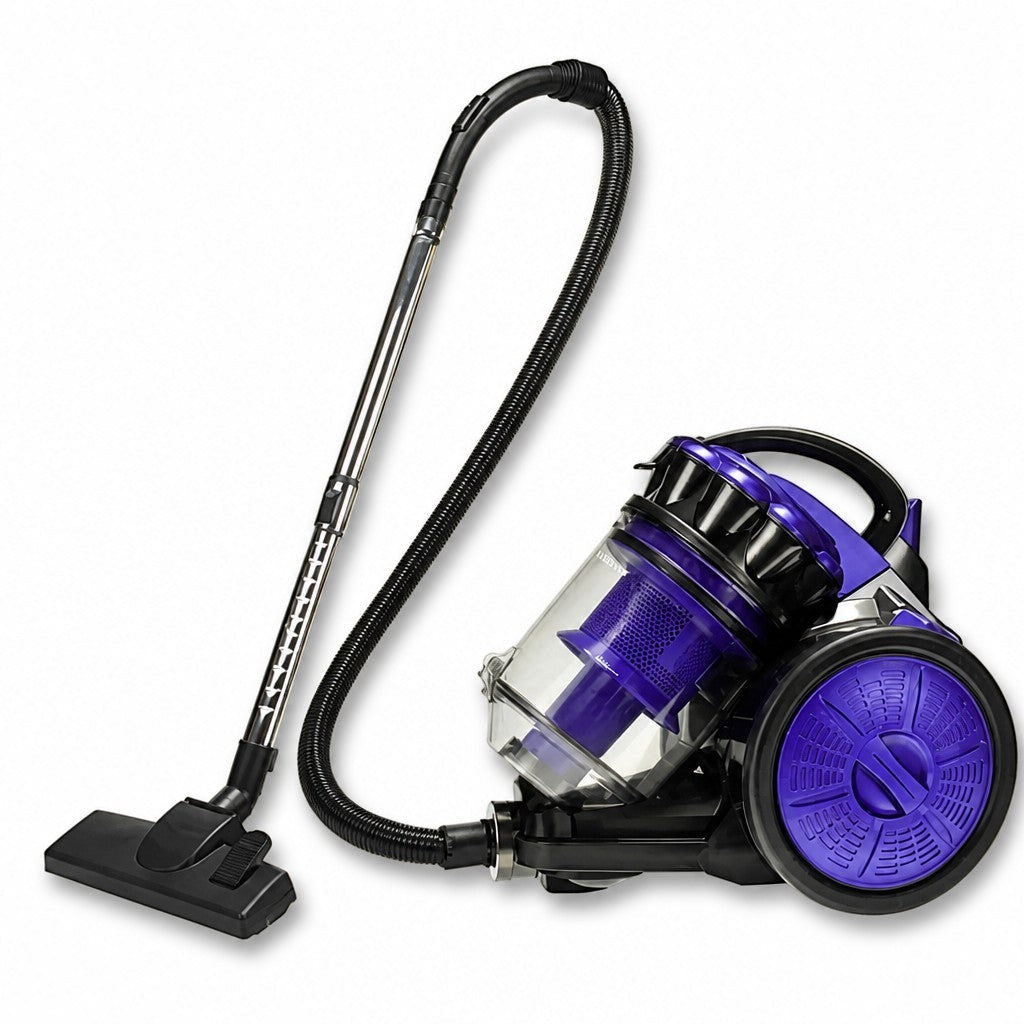 INOUTHOMECO Sokany 3000W bagless cyclonic vacuum cleaner in purple and black with floor brush and extension pipe.