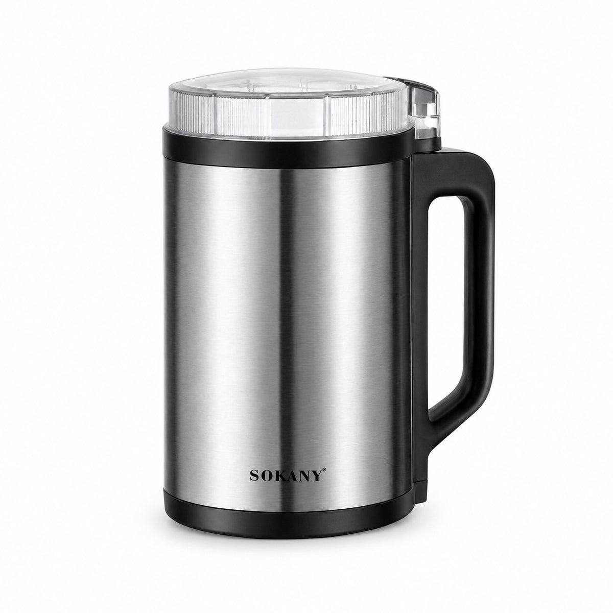 INOUTHOMECO Sokany 300W stainless steel electric grinding blender with a clear lid and black handle for spices.